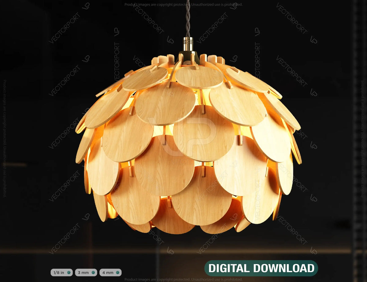 Scandinavian Pine Cone Hanging wooden chandelier lamp shade Pendant light template svg laser cut 1/8 inch plywood| SVG, DXF, AI |#096|