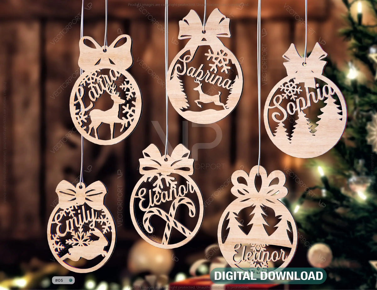 Personalized Christmas balls Tree Decorations with Name Craft Hanging Bauble Paper art templates cut file |#U097|