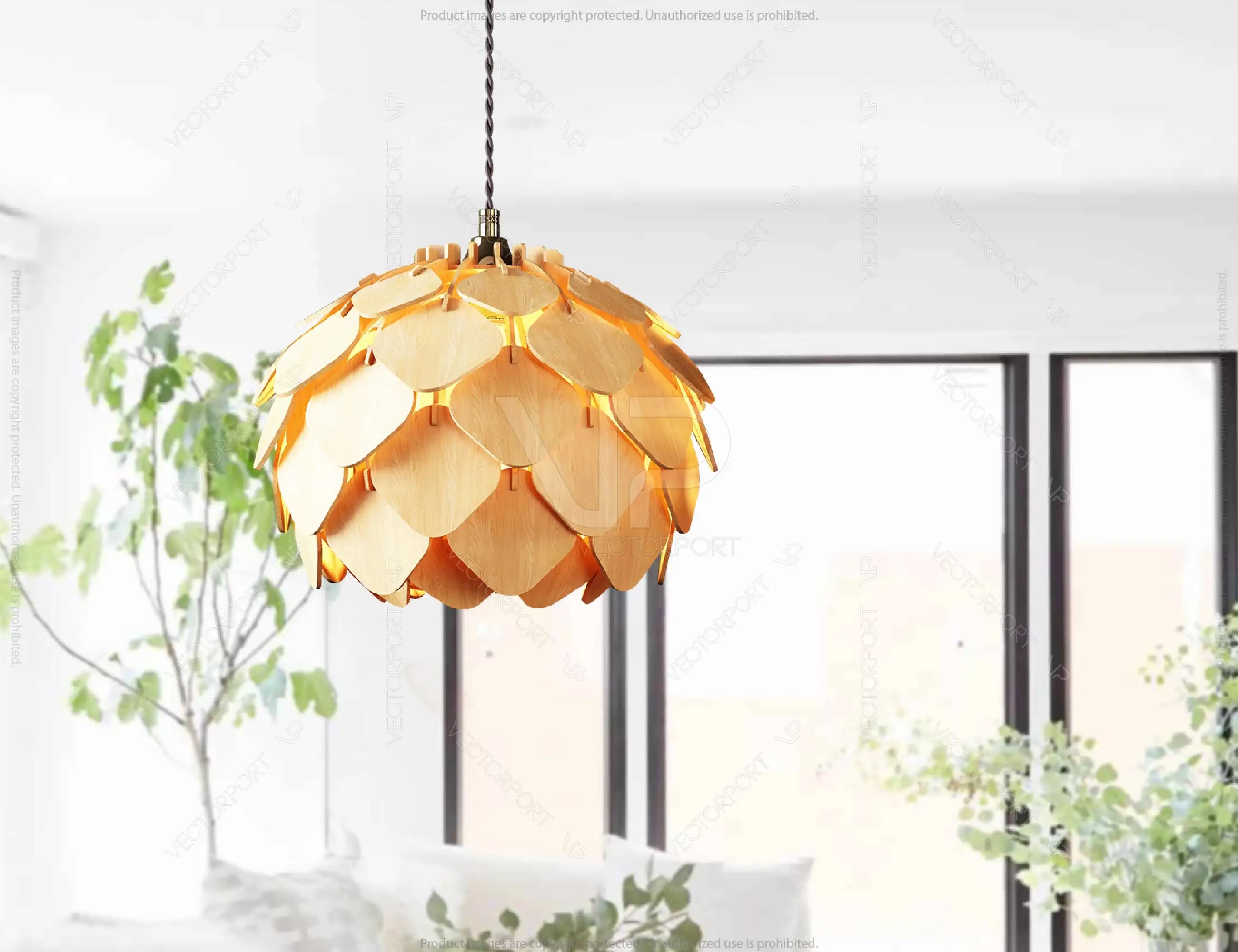 Scandinavian Pine Cone Hanging wooden chandelier lamp shade Pendant light template svg laser cut plywood| SVG, DXF, AI |#097|