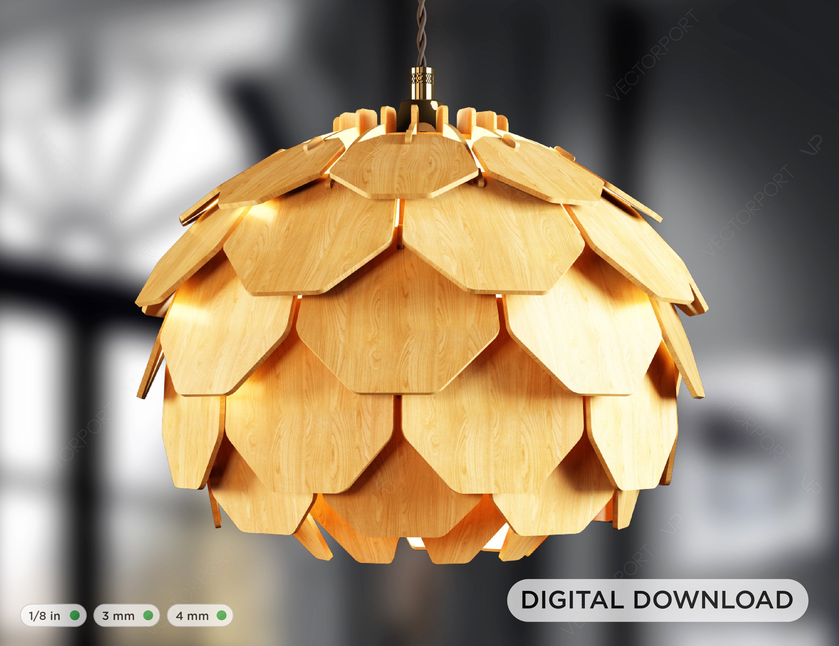 Scandinavian Pine Cone Hanging wooden chandelier lamp shade Pendant light template svg laser cut 1/8 inch plywood| SVG, DXF, AI |#098|