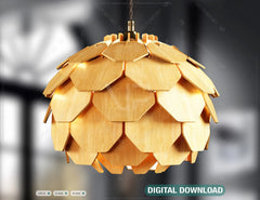 Scandinavian Pine Cone Hanging wooden chandelier lamp shade Pendant light template svg laser cut 1/8 inch plywood| SVG, DXF, AI |#098|