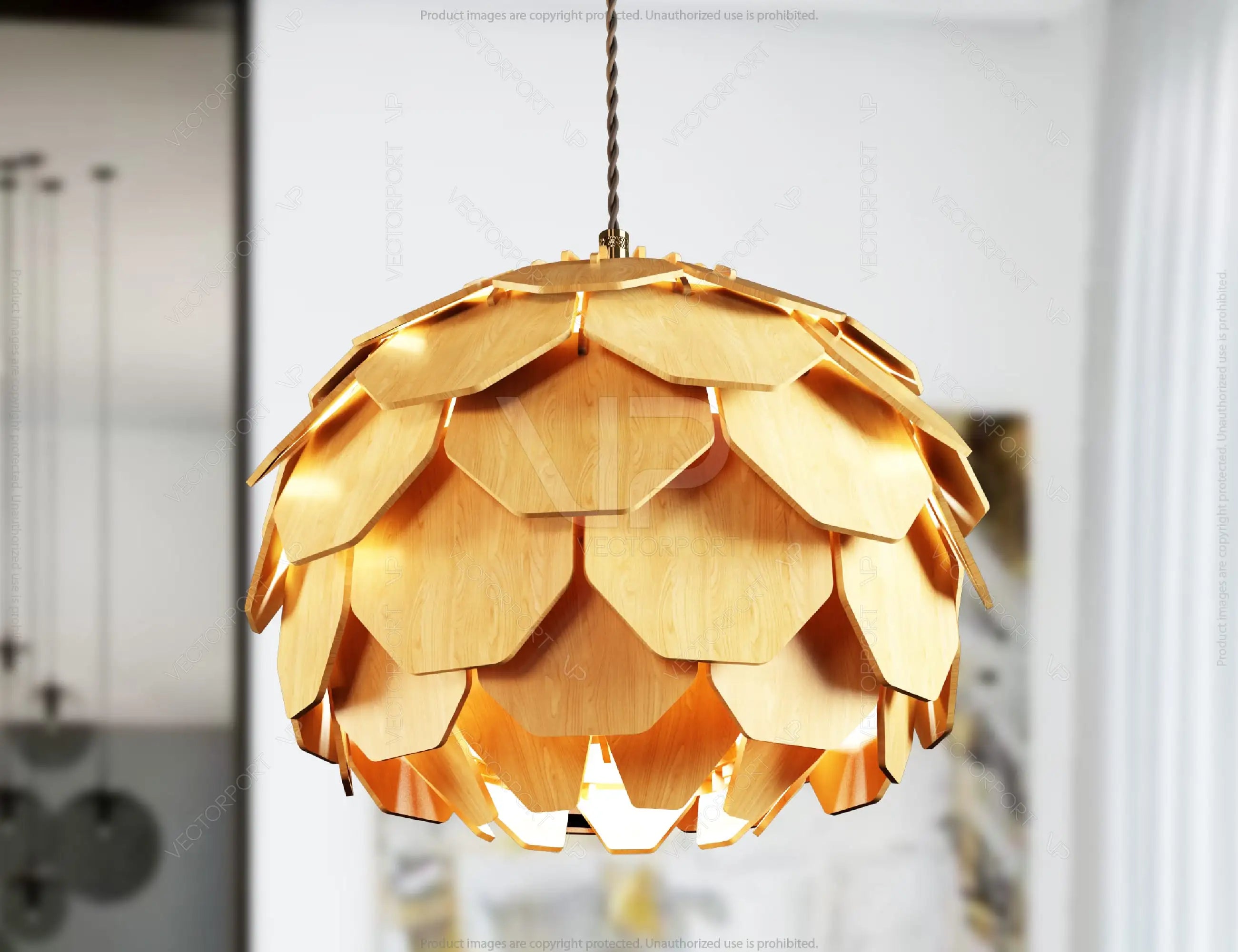 Scandinavian Pine Cone Hanging wooden chandelier lamp shade Pendant light template svg laser cut 1/8 inch plywood| SVG, DXF, AI |#098|