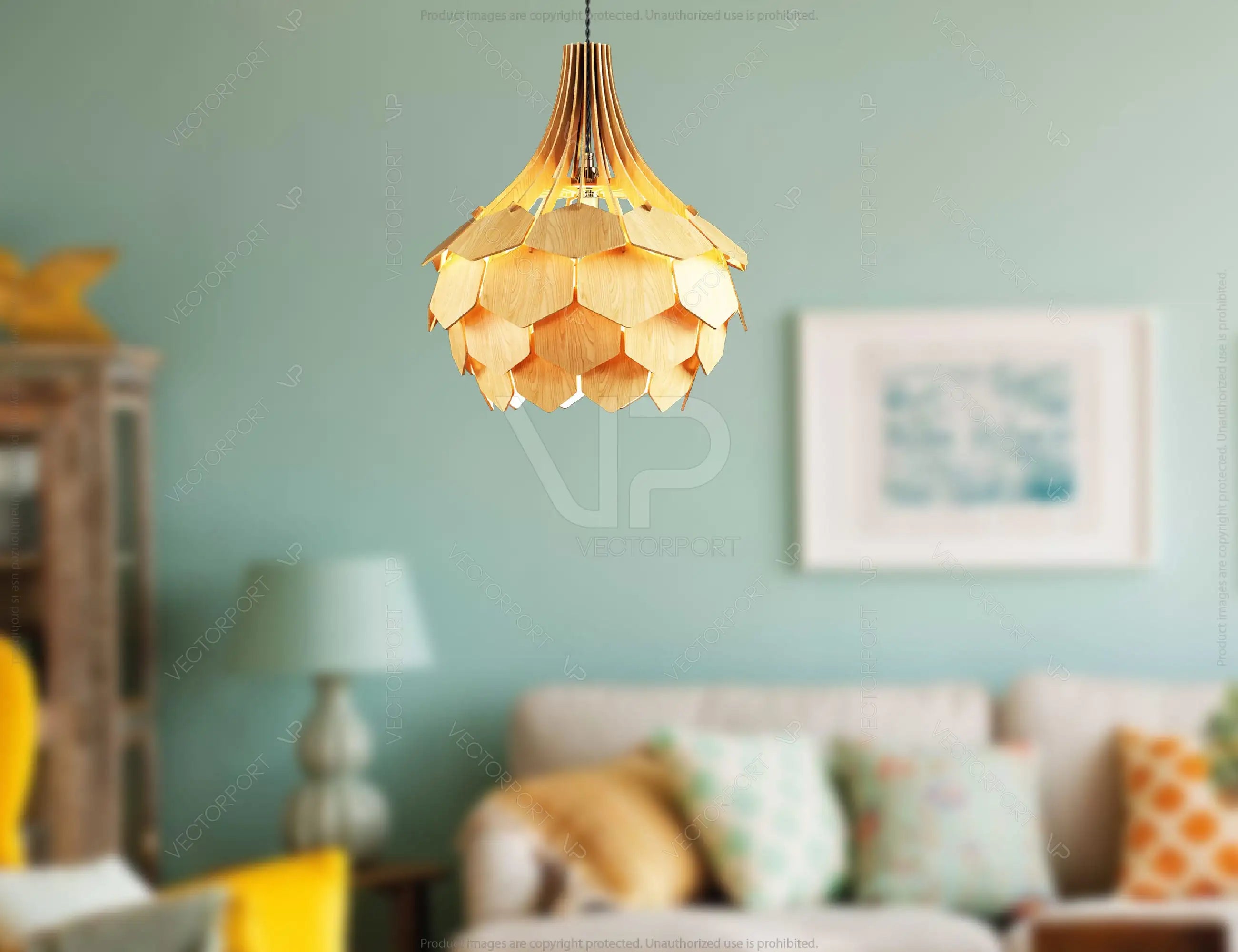 Scandinavian Pine Cone Hanging wooden chandelier lamp shade Pendant light template svg laser cut plywood| SVG, DXF, AI |#099|