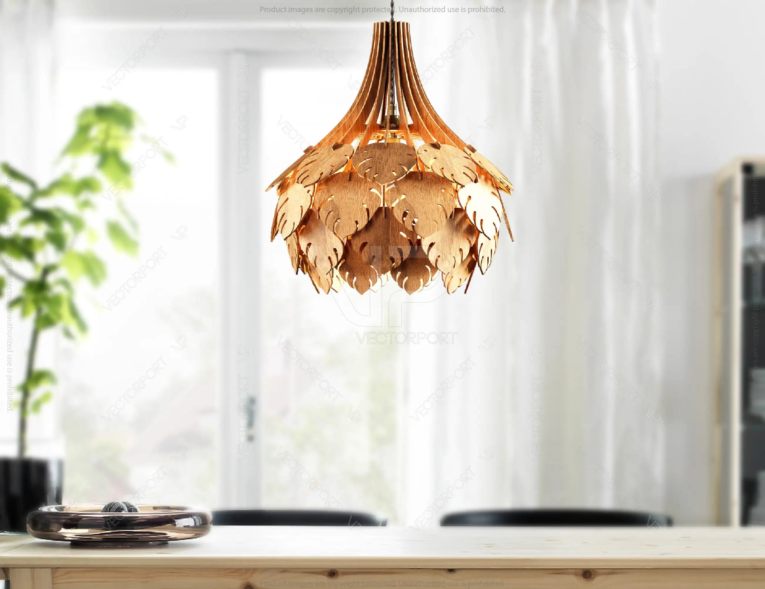 Tropical Leaves Cone Hanging wooden chandelier lamp shade Pendant light template svg laser cut 1/8 inch plywood| SVG, DXF, AI |#100|