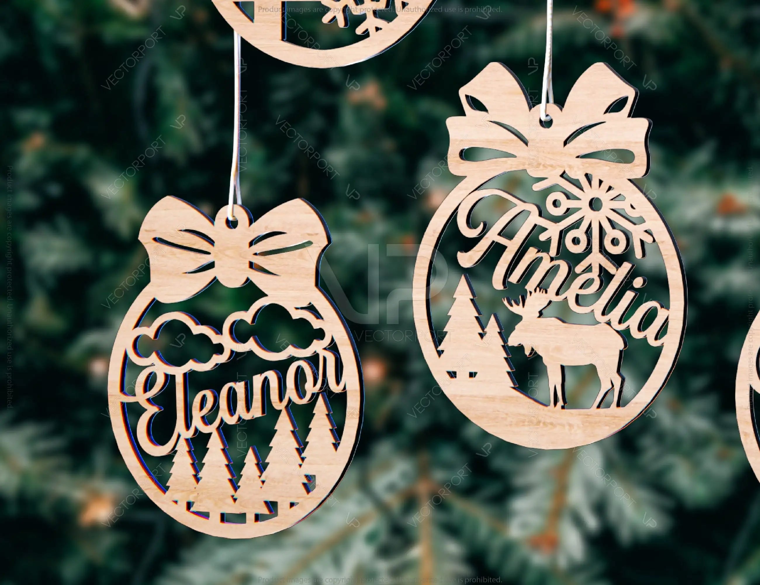 Personalized Christmas balls Tree Decorations with Name Craft Hanging Bauble Paper art templates cut file |#U100|