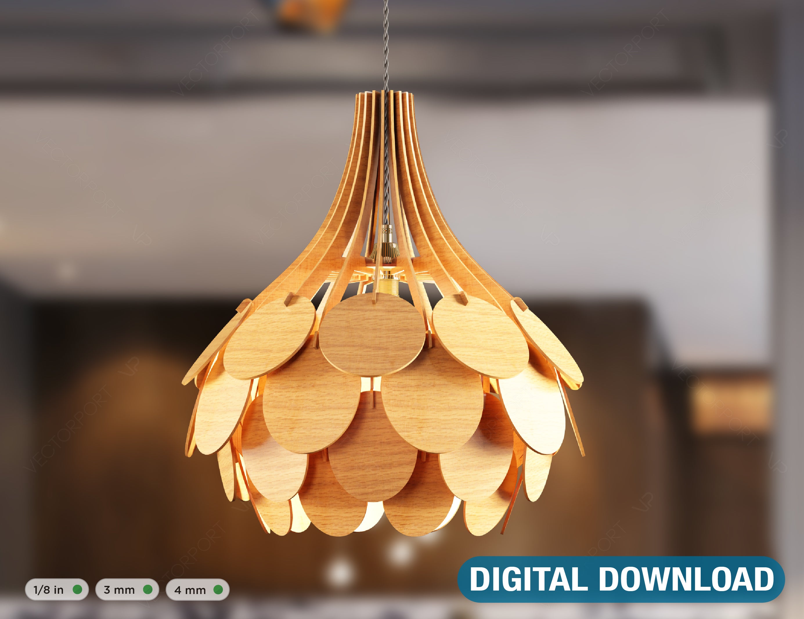 Scandinavian Pine Cone Hanging wooden chandelier lamp shade Pendant light template svg laser cut Digital Download | SVG, DXF, AI |#101|