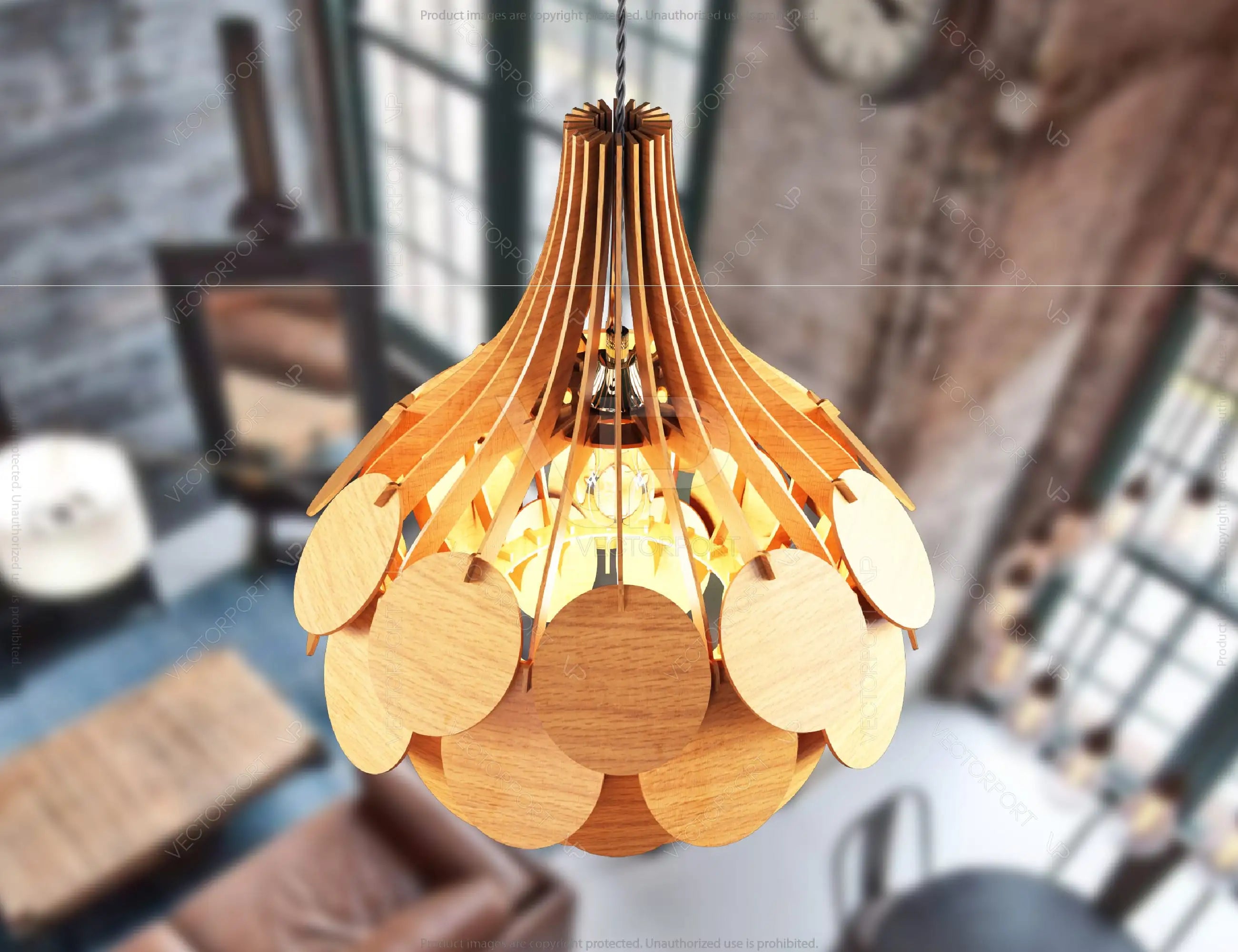 Scandinavian Pine Cone Hanging wooden chandelier lamp shade Pendant light template svg laser cut Digital Download | SVG, DXF, AI |#101|