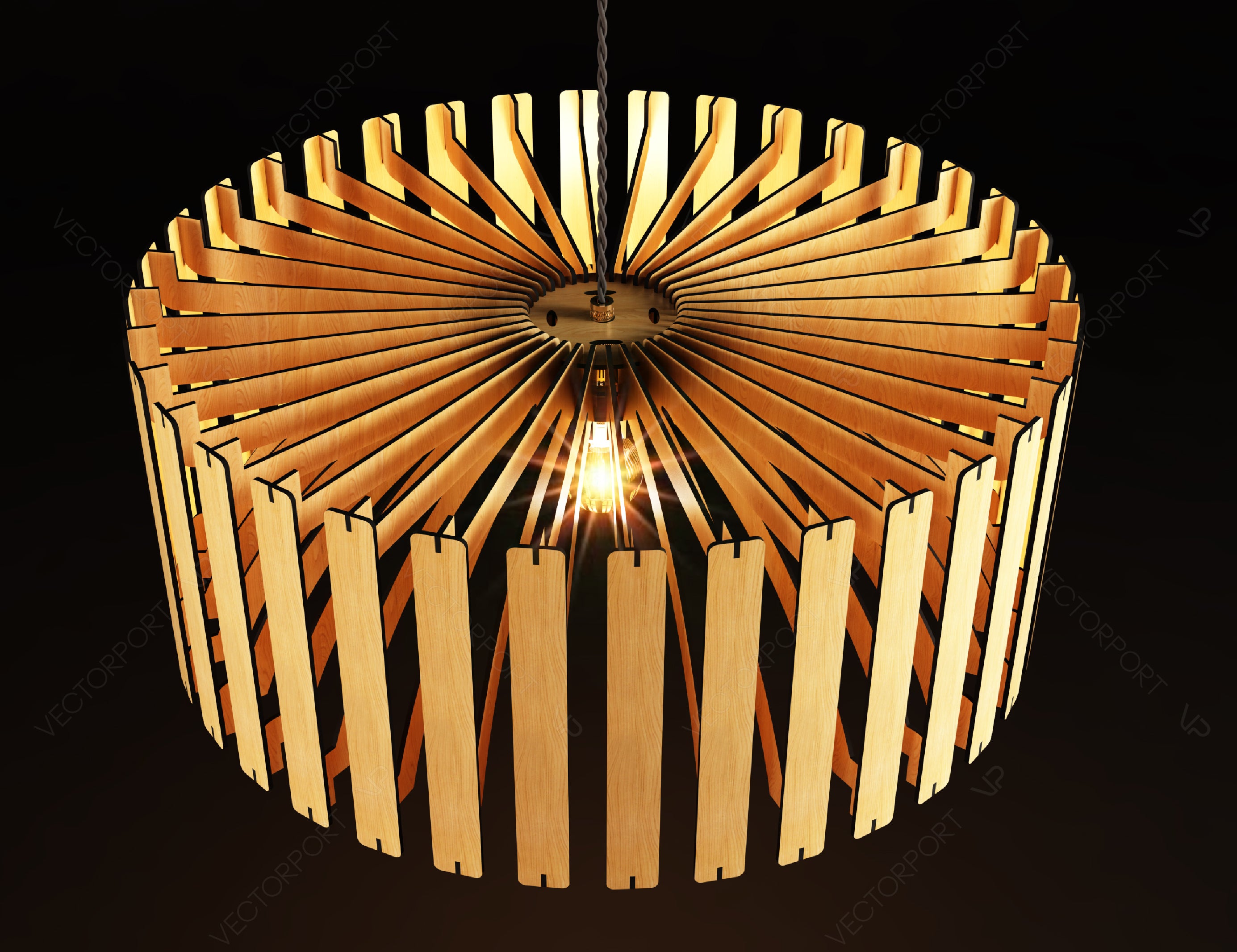 Elegant Modern round Hanging wooden chandelier lamp shade Pendant light template svg laser cut plywood| SVG, DXF, AI |#102|