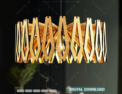 Elegant Modern round Hanging wooden chandelier lamp shade Pendant light template svg laser cut 1/8 & 1/4 inch plywood| SVG, DXF, AI |#104|
