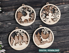 Christmas balls Tree Decorations Craft Hanging Bauble Paper art wood carving stencil laser cut templates  |#U104|