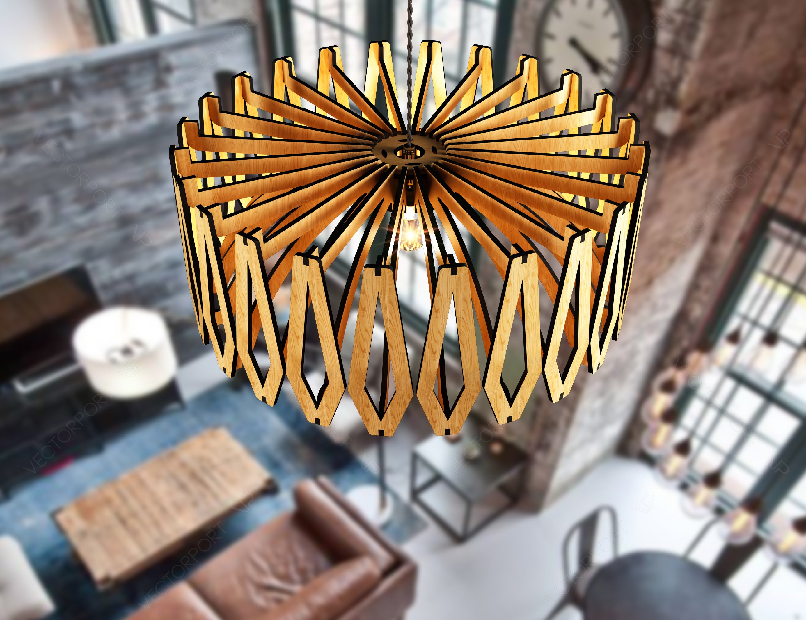 Elegant Modern round Hanging wooden chandelier lamp shade Pendant light template svg laser cut 1/8 & 1/4 inch plywood| SVG, DXF, AI |#104|