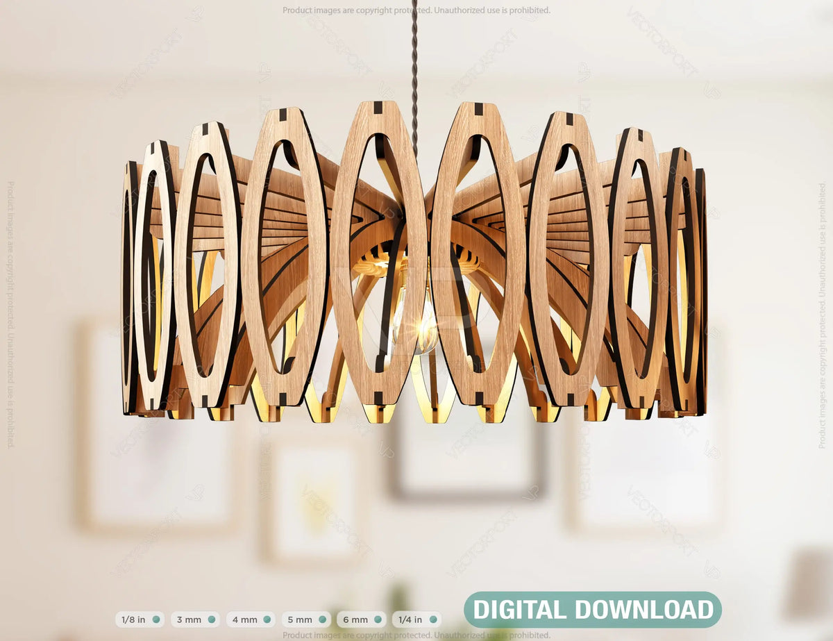 Two Elegant Modern round Hanging wooden chandeliers lamp shade Pendant light template svg laser cut plywood| SVG, DXF, AI |#105|