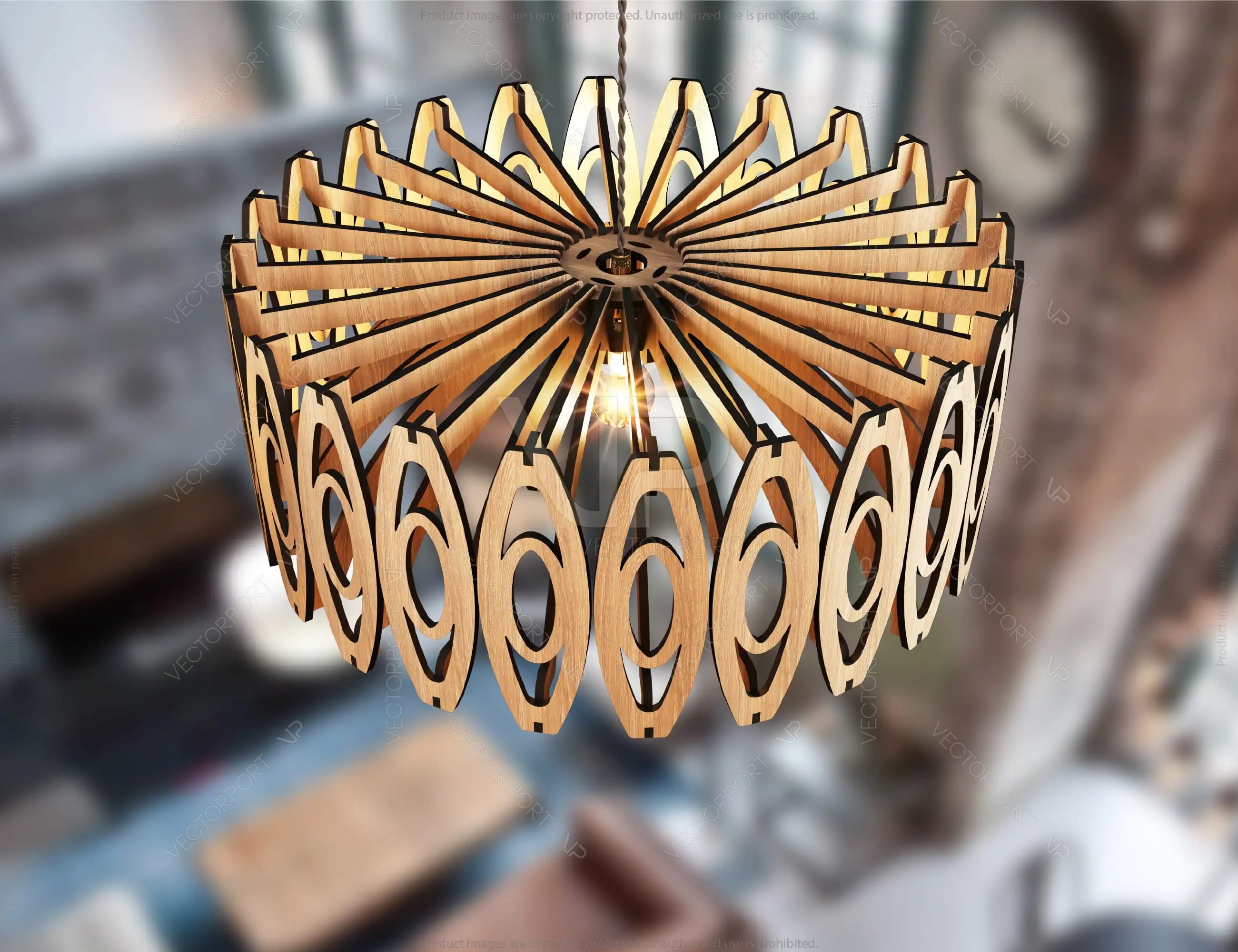 Two Elegant Modern round Hanging wooden chandeliers lamp shade Pendant light template svg laser cut plywood| SVG, DXF, AI |#105|