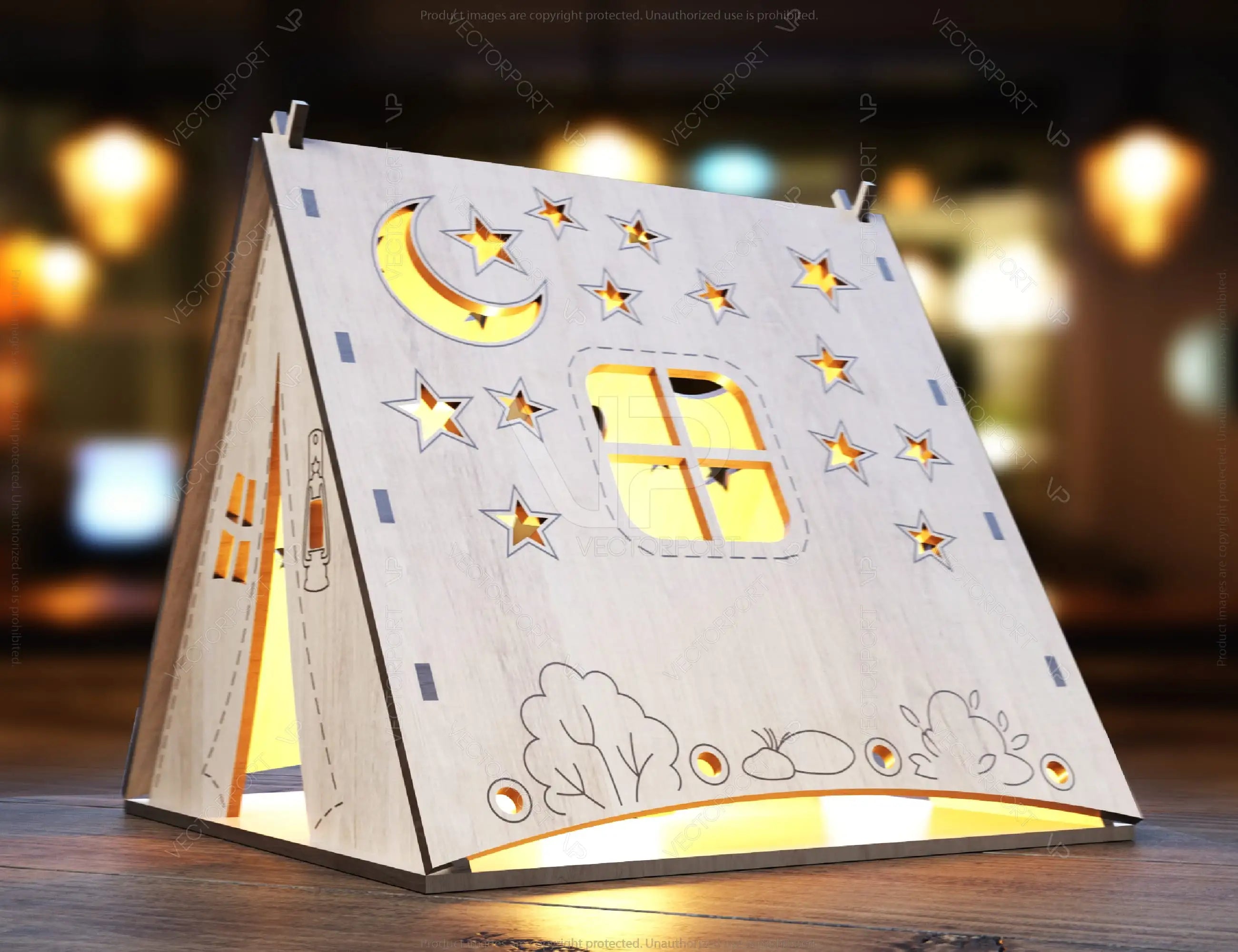 Laser Cut Wooden Tent Shape Night Light Lamp Mdf 3D Puzzle Laser Cutting Camping Tent Home Lampshade Digital Download| SVG, DXF, AI |#106|