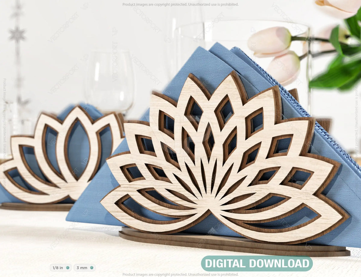 Lotus Flower Decorative Napkin Holder Laser Cut Heart Leaf Rose shape Tabletop wooden holder SVG |#U107|