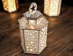 Wooden Decorative Lantern Laser  Cut with star Shape Night Light 3D Laser Cutting opener door Lampshade Digital Download | SVG, DXF, AI |#107|