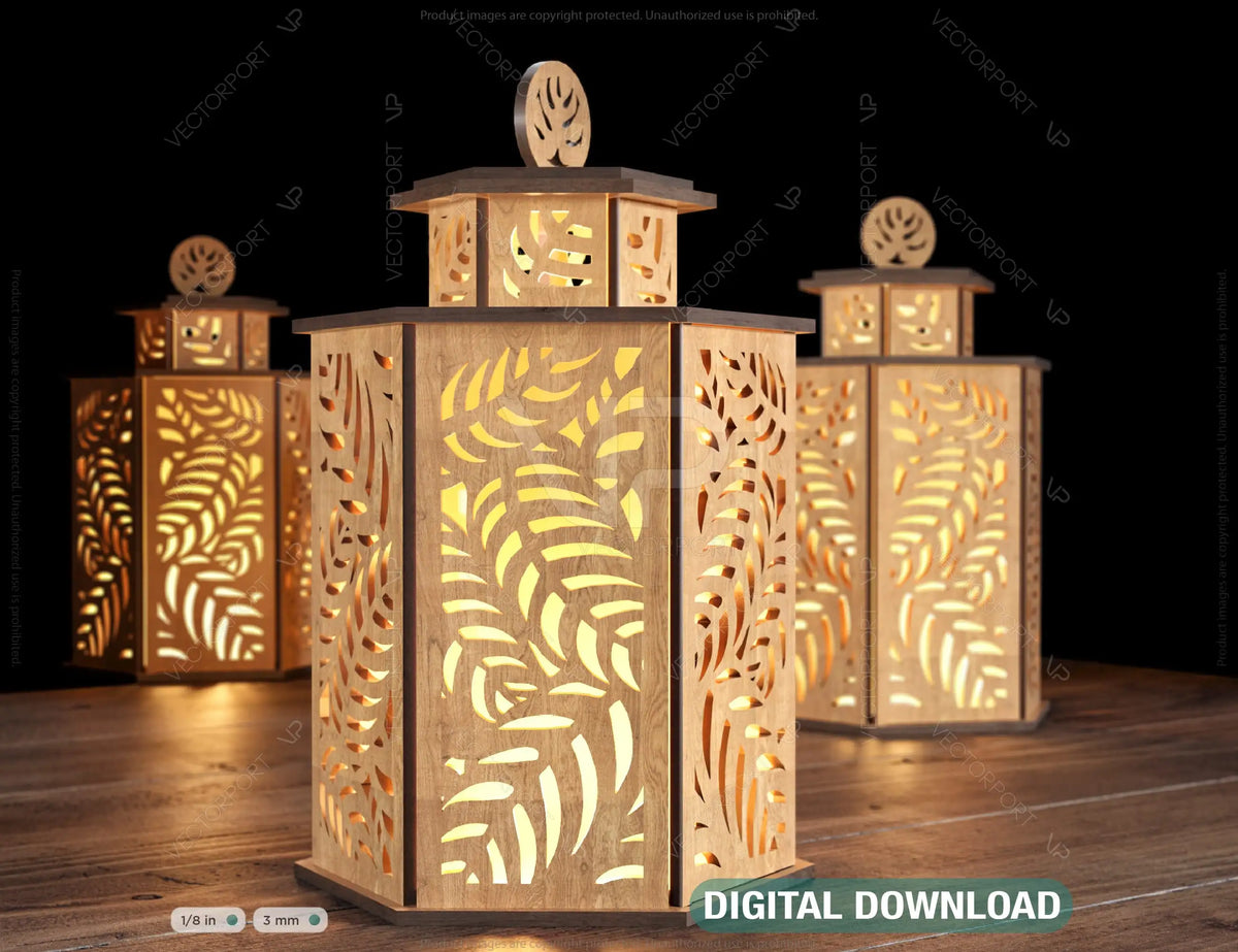 Wooden Decorative Lantern Laser  Cut with star Shape Night Light 3D Laser Cutting opener door Lampshade Digital Download | SVG, DXF, AI |#108|