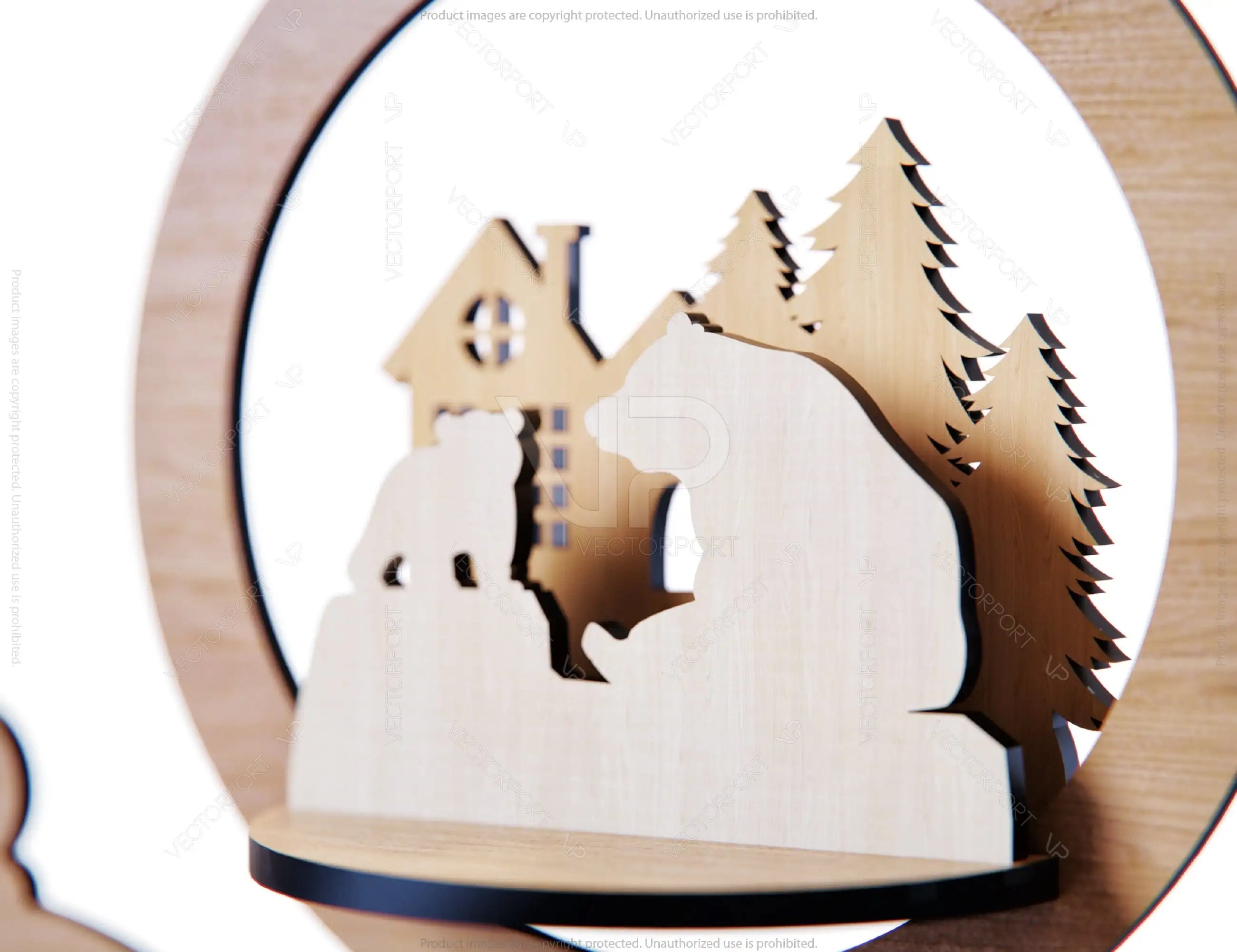 Tree Bear Bauble Wood 3D Laser Cut Christmas Ball Ornament Round Design set Tree Decorations lasercut SVG Cricut Glowforge |#U108|