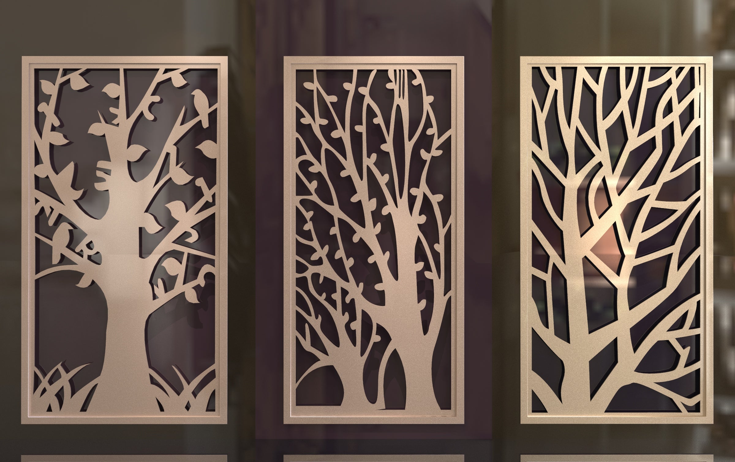 Tree Ornaments for decorative partitions panel screen CNC Laser Cutting File | SVG, DXF, AI |#C011|