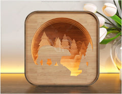 Wooden Night Lamp Bear Forest Scene Multilayer Laser Cut Lampshade Table Tea light  |#U111|