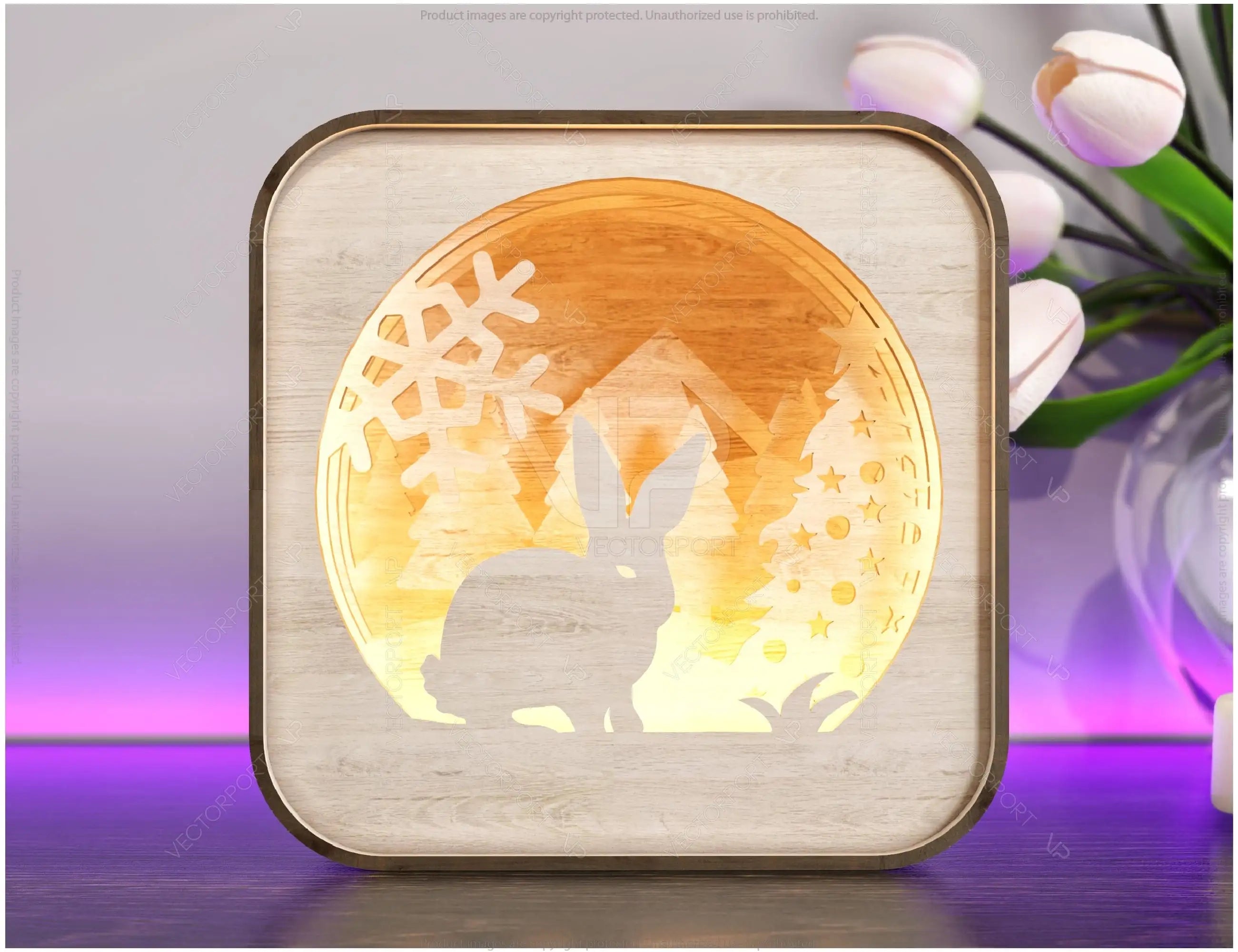 Rabbit Wooden Night Lamp Forest Scene Multilayer Shadowbox Laser Cut Lampshade Table Tea light  |#U112|