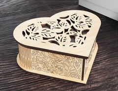 Wooded Heart shaped Jewelry laser cut Box template Wedding Love story vector model cut file Digital Download | SVG, DXF |#113|