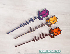 Rose - Laser Personalized Cut Out Art Valentine Day Acrylic wood Flower with name editable | SVG, DXF |#114|