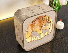 Wooden Night Lamp Deer Forest Scene Multilayer Shadowbox Laser Cut Lampshade Table Tea light  |#U114|