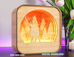 Wooden Night Lamp Deer Forest Scene Multilayer Shadowbox Laser Cut Lampshade Table Tea light  |#U115|