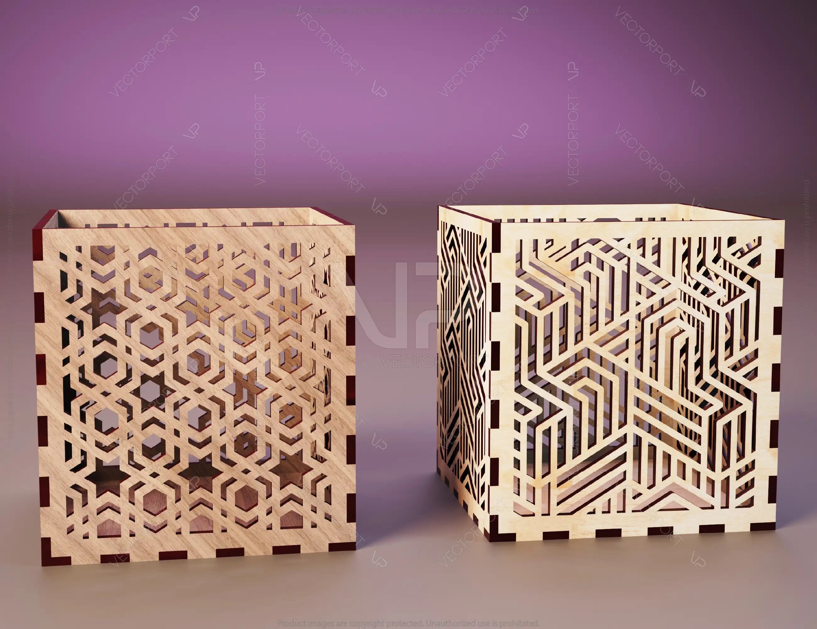 Decorative Laser Cutting Wooden Box Geometric Ornamental Gift Box Candle holder template Wedding Glowforge | SVG, DXF |#115|