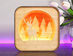 Wooden Night Lamp Deer Forest Scene Multilayer Shadowbox Laser Cut Lampshade Table Tea light  |#U115|