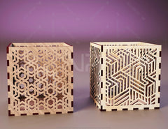 Decorative Laser Cutting Wooden Box Geometric Ornamental Gift Box Candle holder template Wedding Glowforge | SVG, DXF |#115|