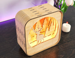 Wooden Night Lamp Deer Forest Scene Multilayer Shadowbox Laser Cut Lampshade Table Tea light  |#U115|