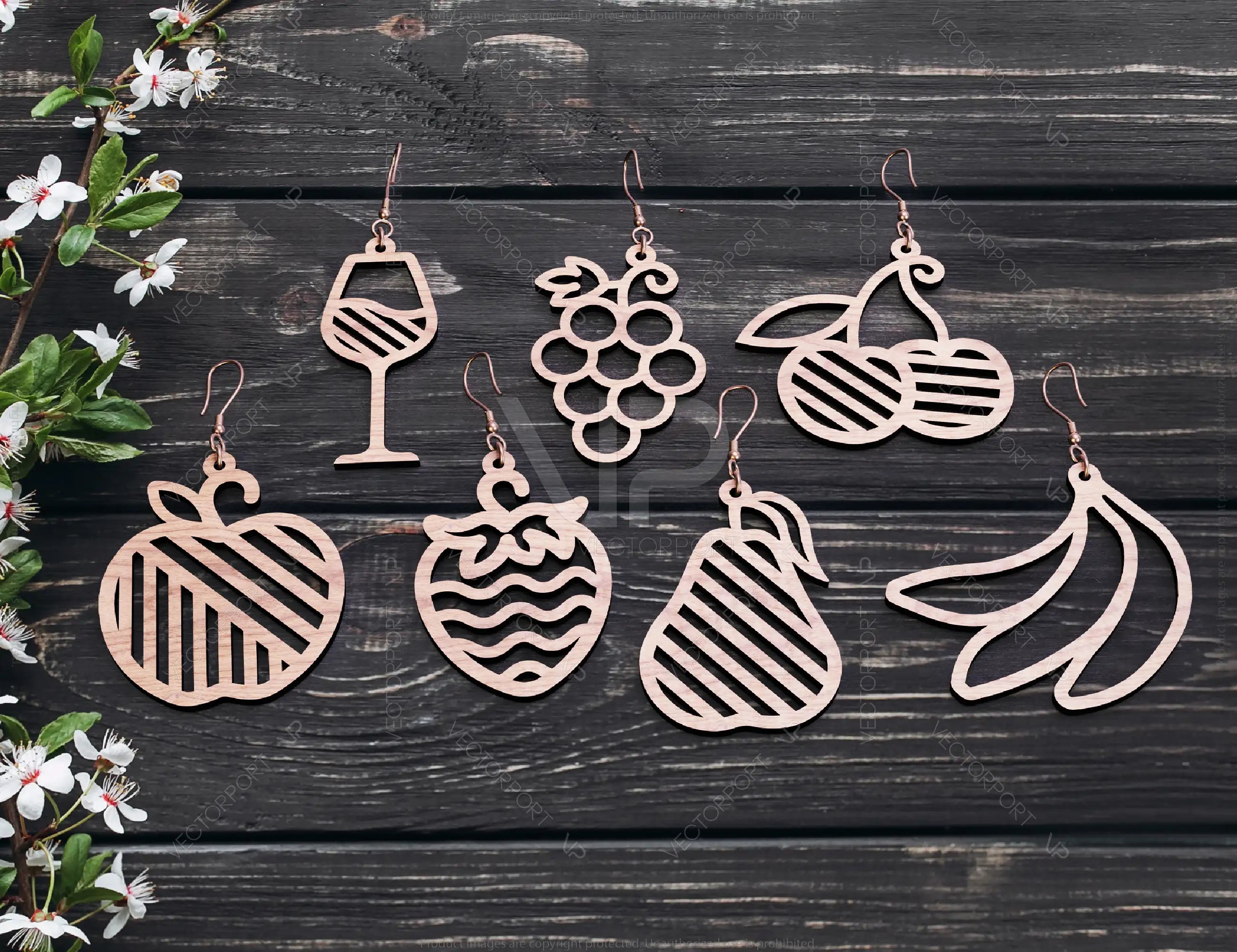 Cute Fruit Earrings For Women Grape Strawberry Laser Wooden Laser Cut Earrings Glowforge Cricut Jewelry Pendants | SVG, DXF, AI |#117|