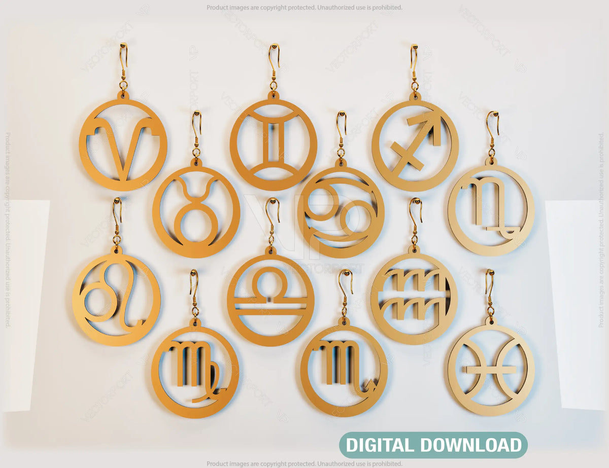 12 Constellation Laser Cut Earrings for Women Zodiac Sign Jewelry Astrology Leo Libra Aries Wooden Glowforge Pendants | SVG, DXF, AI |#119|