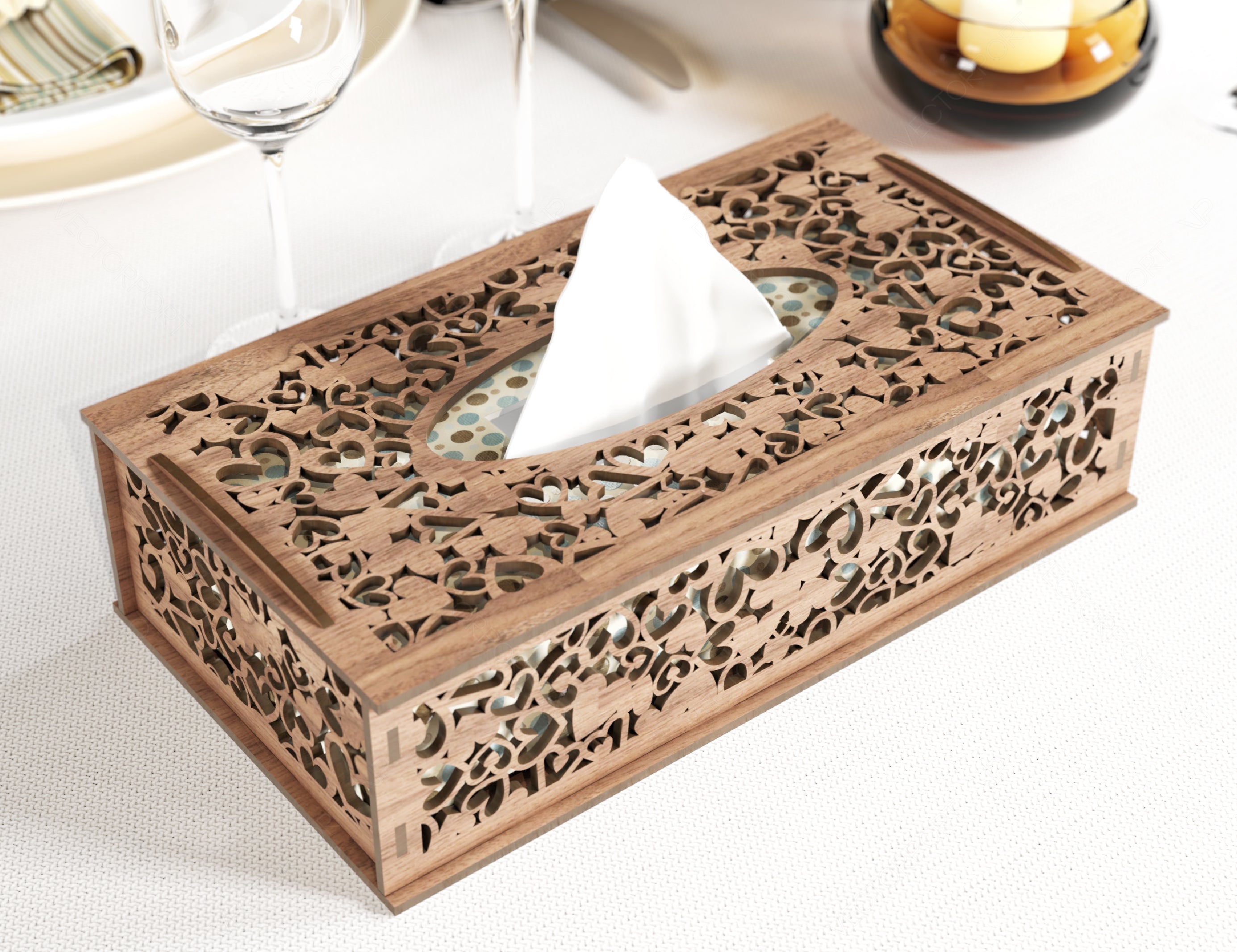 Decorative Laser Cut Tissue Box heart shape Tabletop wooden napkin cover Glowforge SVG |#U120|