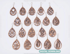 20 Earrings bundle Laser Cut tear drop templates for Women Jewelry Wooden Glowforge Pendants | SVG, DXF, AI |#121|
