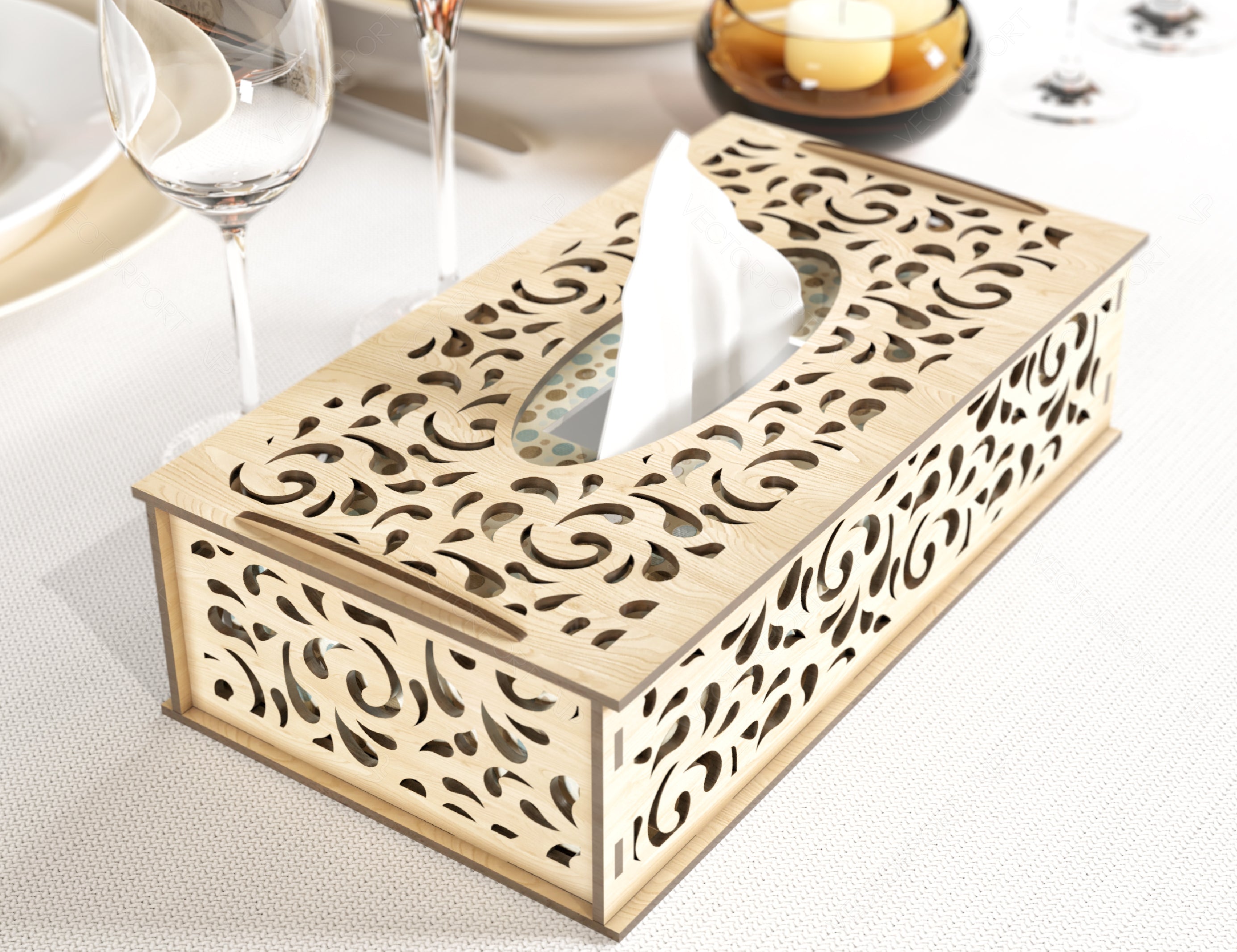 Decorative Laser Cut Tissue Box heart shape Tabletop wooden napkin cover Glowforge SVG |#U121|