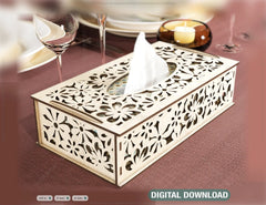 Flowers Pattern Decorative Laser Cut Tissue Box Tabletop wooden napkin cover Glowforge SVG |#U122|