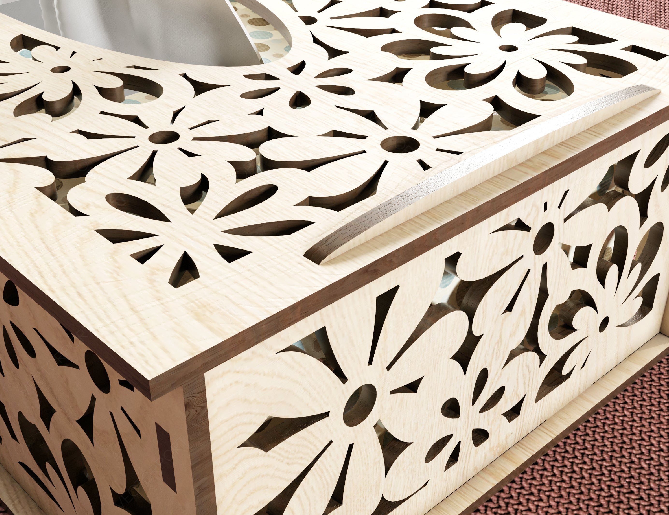Flowers Pattern Decorative Laser Cut Tissue Box Tabletop wooden napkin cover Glowforge SVG |#U122|
