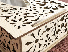 Flowers Pattern Decorative Laser Cut Tissue Box Tabletop wooden napkin cover Glowforge SVG |#U122|