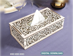 Floral Decorative Laser Cut Tissue Box Tabletop wooden napkin cover Glowforge SVG |#U123|