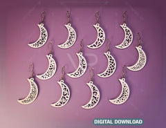 12 Floral Crescent Earrings Moon Earring bundle Laser Cut for Women Jewelry Wooden Glowforge Pendants | SVG, DXF, AI |#123|