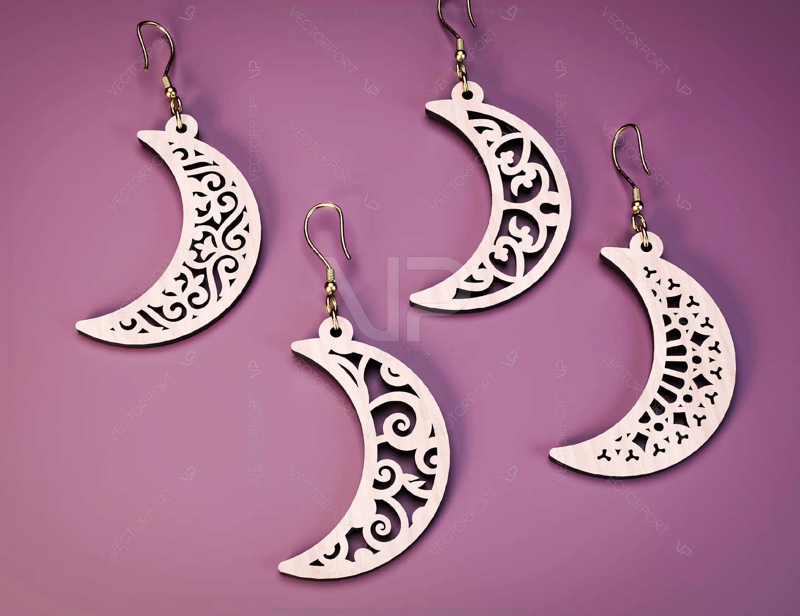 12 Floral Crescent Earrings Moon Earring bundle Laser Cut for Women Jewelry Wooden Glowforge Pendants | SVG, DXF, AI |#123|