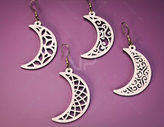 12 Floral Crescent Earrings Moon Earring bundle Laser Cut for Women Jewelry Wooden Glowforge Pendants | SVG, DXF, AI |#123|