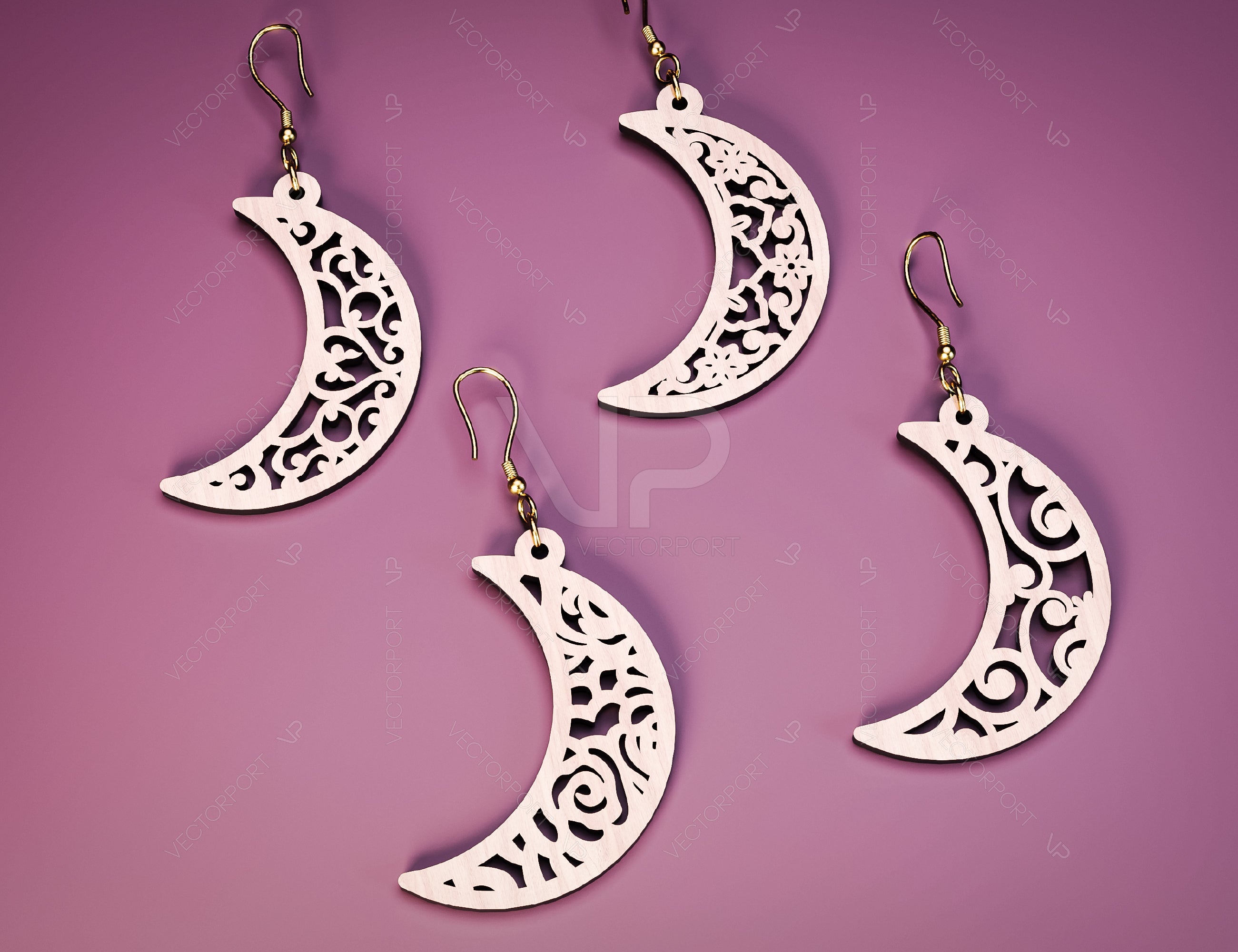 12 Floral Crescent Earrings Moon Earring bundle Laser Cut for Women Jewelry Wooden Glowforge Pendants | SVG, DXF, AI |#123|