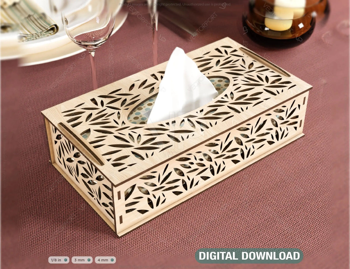 Decorative Laser Cut Tissue Box leaf shape Tabletop wooden napkin cover Glowforge SVG |#U124|