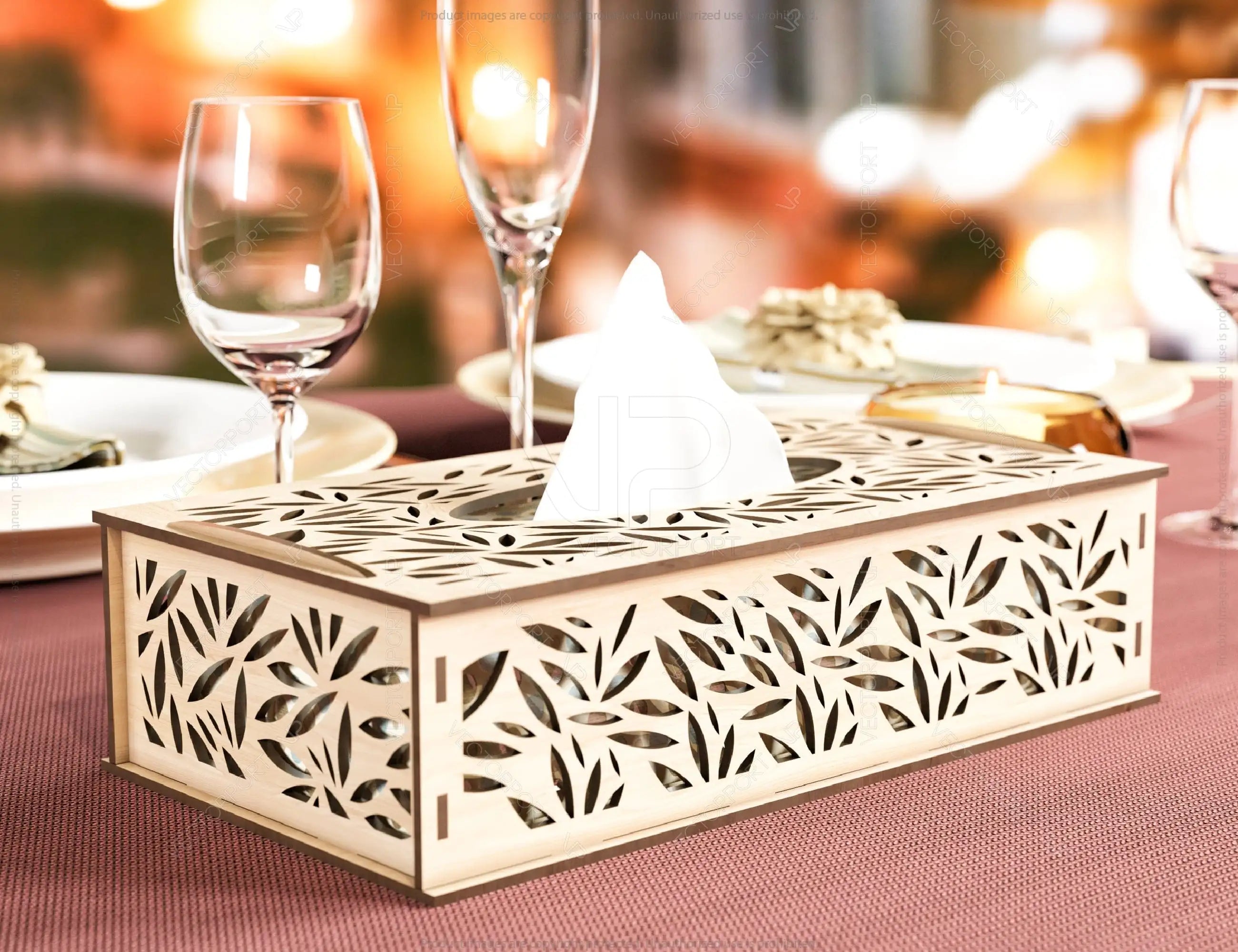 Decorative Laser Cut Tissue Box leaf shape Tabletop wooden napkin cover Glowforge SVG |#U124|