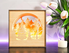 Christmas Wooden Night Lamp Deer Forest Scene Multilayer Shadowbox Laser Cut Lampshade Table light  |#U127|