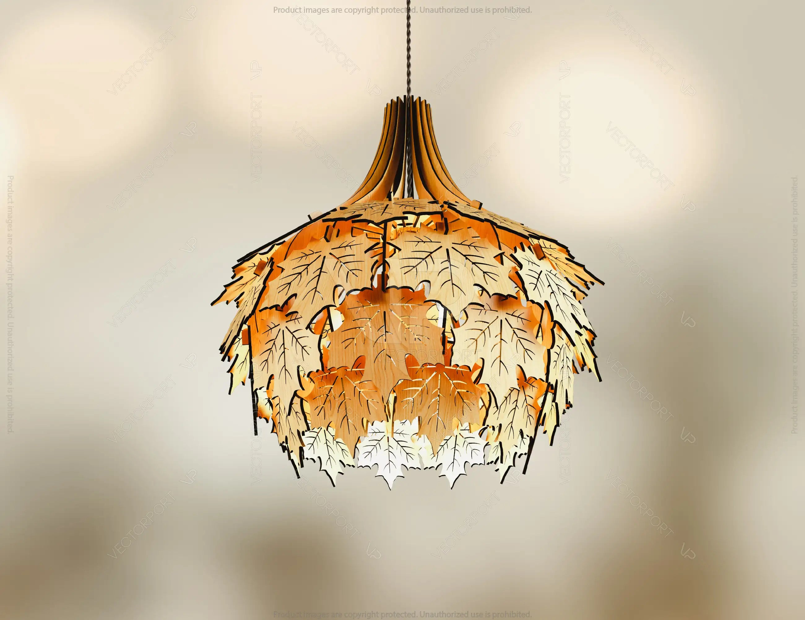 Scandinavian Maple leaves Hanging wooden chandelier lamp shade Pendant light template svg laser cut plywood| SVG, DXF, AI |#128|